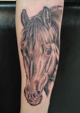 tattoos/ - Realistic Black and Grey Horse Tattoo - 61635